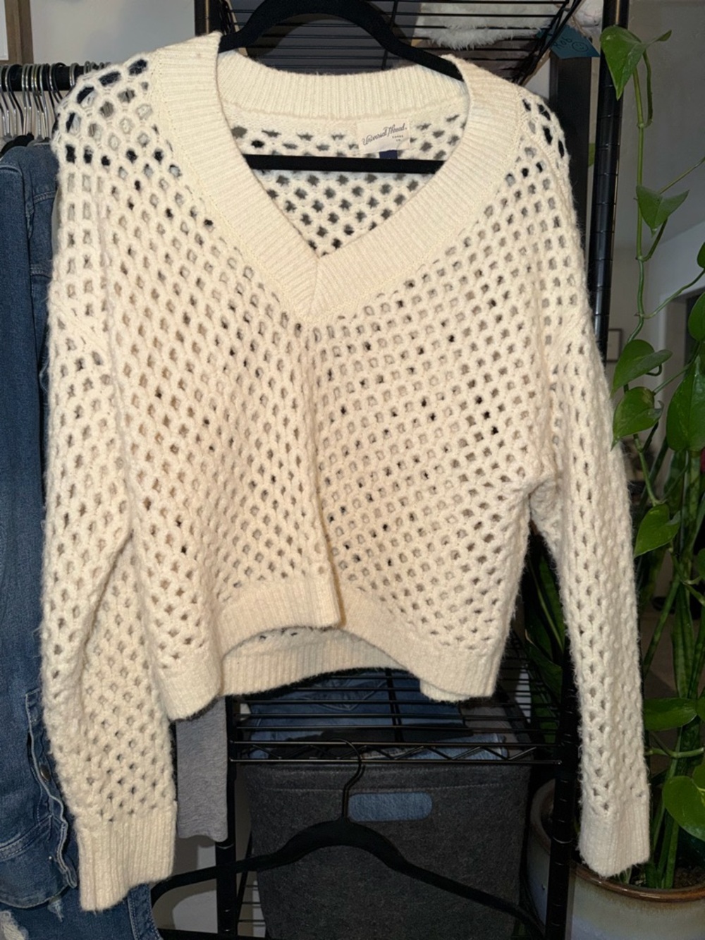 “Universal Thread” Cream Open-Knit V-Neck Sweater